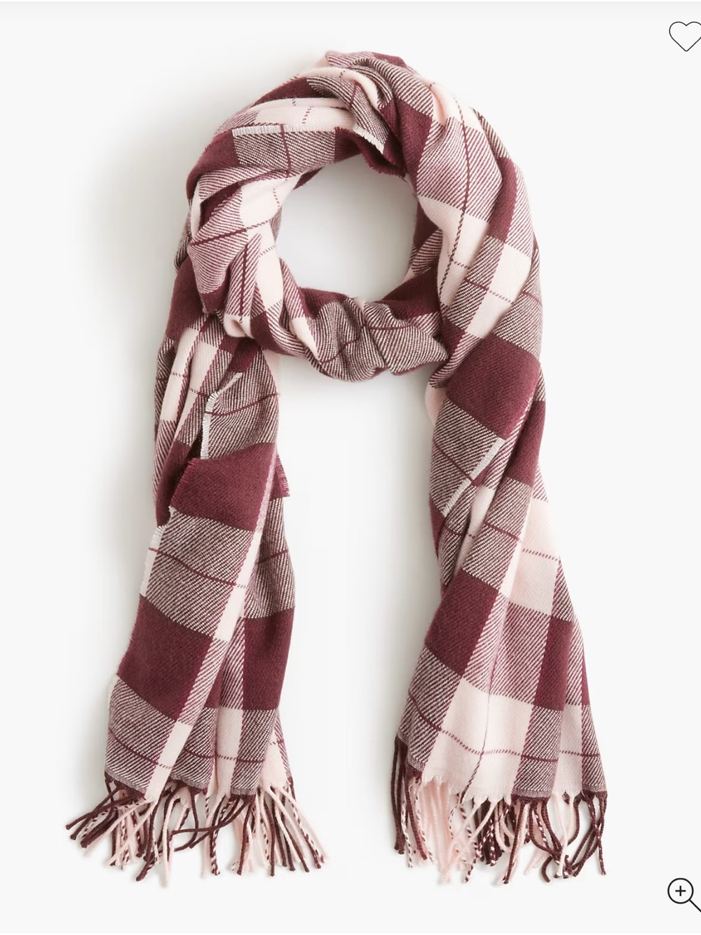J. Crew Factory Pink and Burgundy Plaid Fringe Scarf